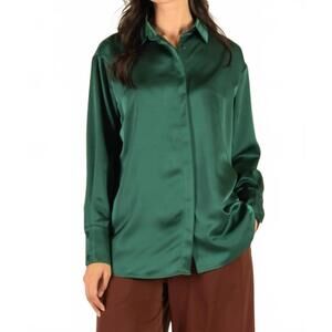 NEW BEFORE YOU satin placket cover button up shirt in emerald